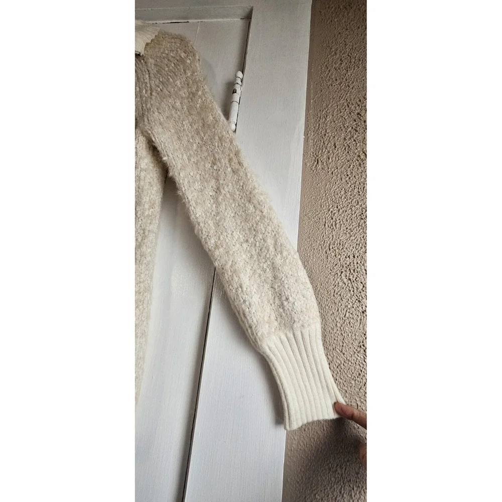 ANTHROPOLOGI women's S furry‎ knit full zip funnel neck sweater jacket ivory